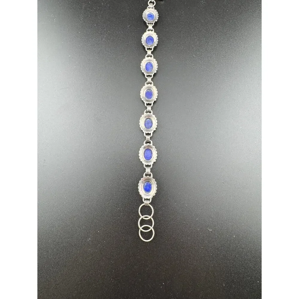 Sterling Silver 925 Blue Glass/Lucite Cabochon Bracelet